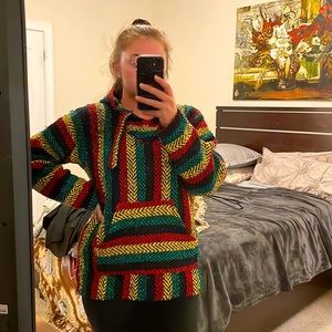 Baja Joe Striped Woven Rasta Pullover Hoodie✌🏼